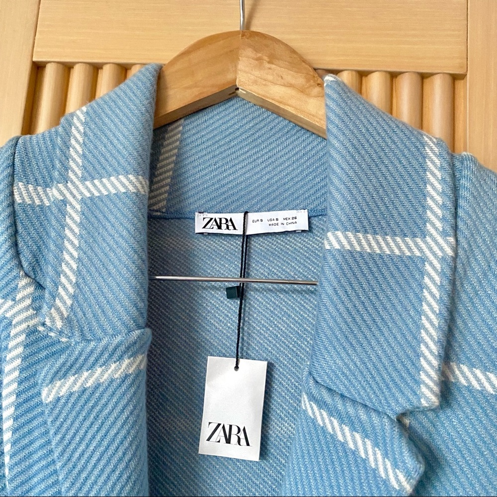 NEW Zara sky blue check coat blogger style - Picture 5 of 9